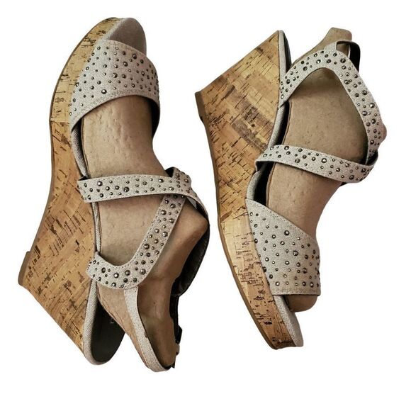 Maurices Linen Bling Wedge Sandals. Cork Size 11 - Picture 10 of 13